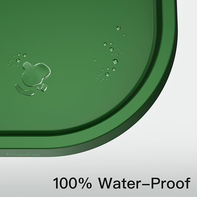 Pet Feeding Mat [Warped Resistant Raised Edge], Water-Proof Silicone Placement for Food Water Bowls, Anti-Slip Base Protect Floor, BPA-Free&Dishwasher-Safe [23.5x13.5inch Large, Green]