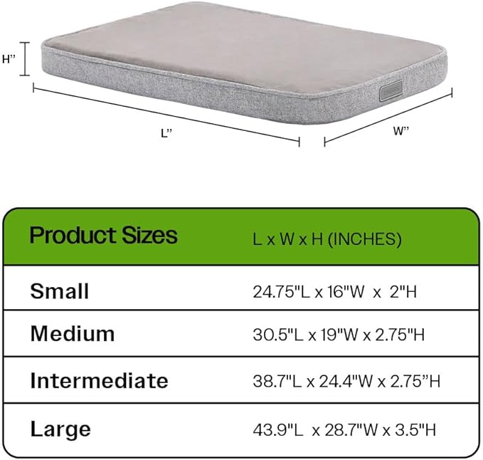 Diggs Snooz Memory Foam Dog Bed - Ideally Sized Revol Dog Crate Pad - Premium Orthopedic Pet Bed for Crate or Home - Grey, Intermediate
