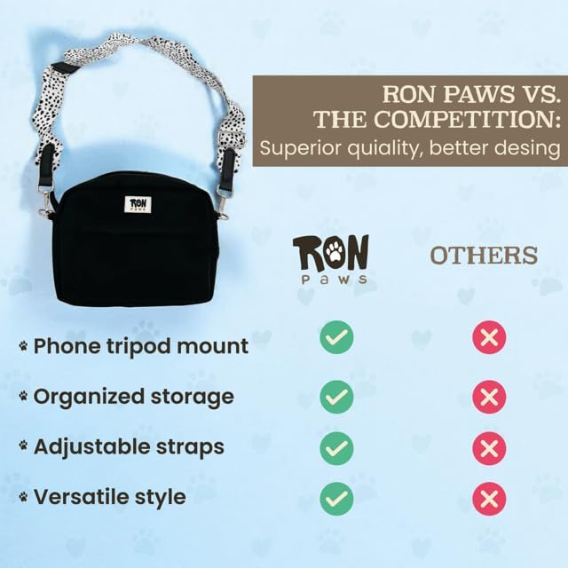 Dog Walking Crossbody with Treat Pouch & Tripod - Hands-free Storage with Phone Holder, Poop Bag Dispenser, Hook for Used Poop Bags & Training Features (Black)