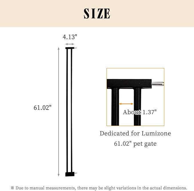Lumizone Extra Tall Cat Gate Extension Kit 61.02" High Pressure Mounted 4.13" Extra Wide 1.37" Gap No Drilling Tall Pet Gate for Dogs (Black, 4.13"/10.5cm)