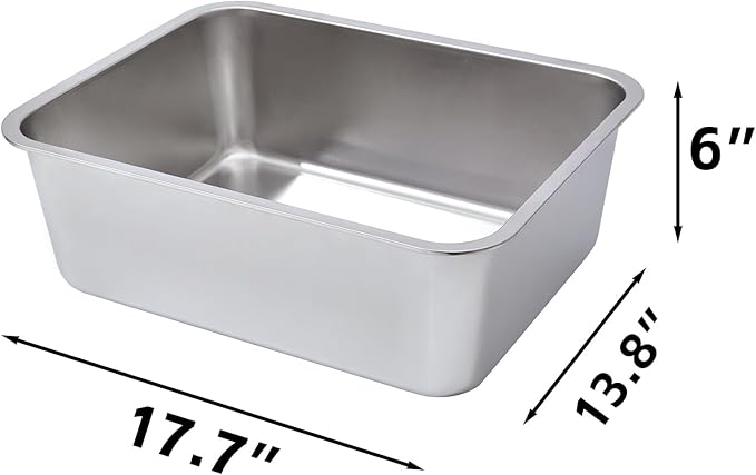 Stainless Steel Litter Box 2 Pack，Metal Litter Box Easy to Clean,Cat Litterbox Supplies for Kitten, Kitty, Rabbit, 6" High Side Cat Litter boxs,Stainless Steel LitterBox, No Smell,Non Stick