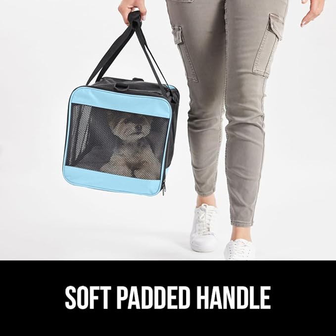 GORILLA GRIP Cat Carrier Travel Bag Up to 15 Lbs, Soft Collapsible Small Dog Carriers, Top and Side Entry Breathable Mesh, Grip Feet on Underside, Cozy Washable Waterproof Pad, Portable Kennel, Blue