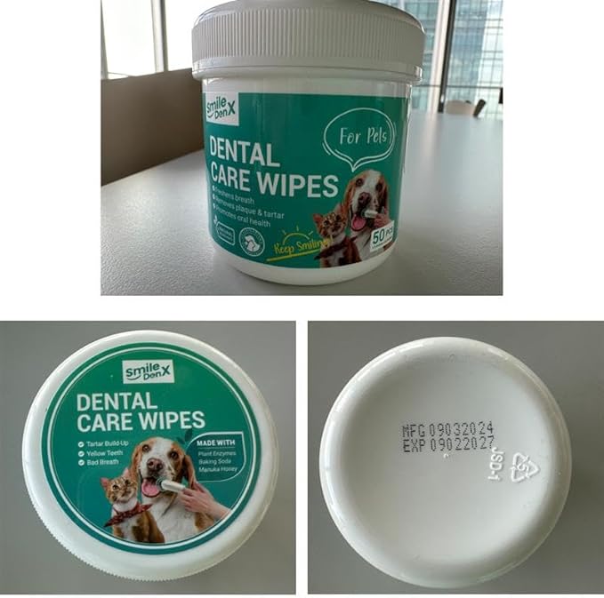 Teeth Cleaning Wipes for Dogs & Cats, Dog Finger Toothbrush Wipes, Dog Dental Care Finger Wipes, Dog Tooth Brushing Kit, Remove Plaque & Tartar Buildup, Fresh Breath (50 PCS, Unscented)