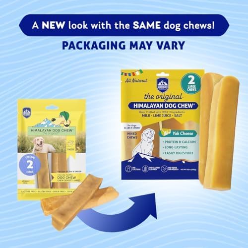 Himalayan Dog Chew Original Yak Cheese Dog Chews, 100% Natural, Long Lasting, Gluten Free, Healthy & Safe Dog Treats, Lactose & Grain Free, Protein Rich, Mixed Sizes, 2 Chews