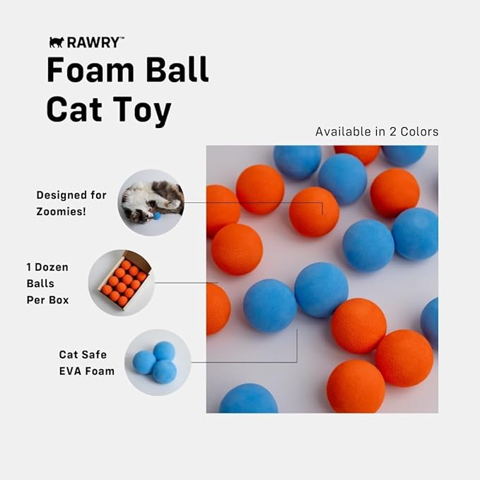 Rawry Foam Ball Cat Toy Set – 12 Foam Balls for Indoor Cats & Kittens | Soft, Durable, Bouncy Balls for Playtime & Exercise | Lightweight, Non-Toxic, Easy for Cats to Chase (12 Pack, Blue)
