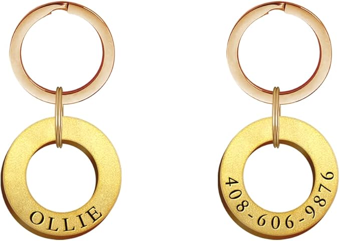 Dogs ID Tags Personalized Double Sided Deep Engraved Cat & Dog Collar Charm Ring Shape Brass Large
