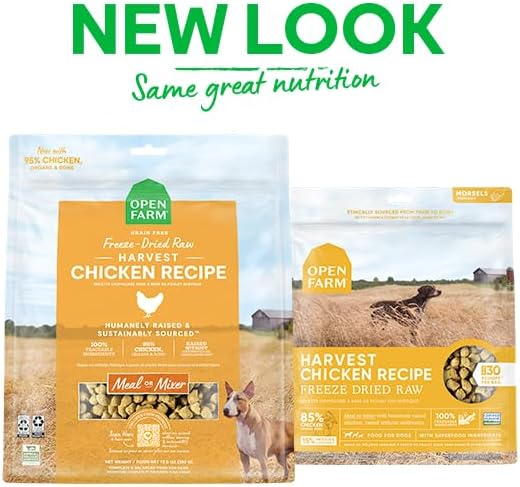 Open Farm, Freeze Dried Raw Dog Food, Morsels with 95% Meat, Organs & Bone, Organic Produce & Superfoods, Complete Meal or Freeze Dried Dog Food Topper, Chicken Recipe, 31.5oz Bag