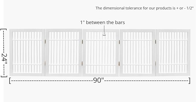 Pet Dog Gate Strong and Durable Freestanding Folding Acacia Hardwood Portable Wooden Fence Indoors or Outdoors by Urnporium (White Pet Gate, 5 Panel 24" Tall)