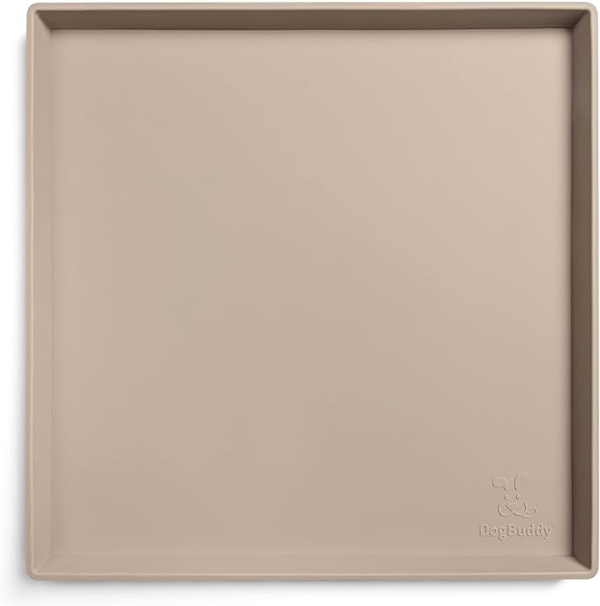 DogBuddy Dog Food Mat – Waterproof Dog Bowl Mat for Food and Water, Silicone Pet Feeding Mats for Floors, Non-Slip Placemat with High Edges for Dogs Bowls, Puppy Essentials (XS: 11" x 11", Taupe)