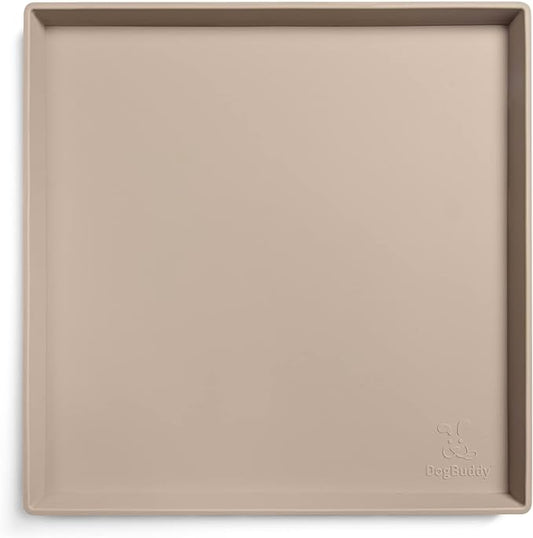 DogBuddy Dog Food Mat – Waterproof Dog Bowl Mat for Food and Water, Silicone Pet Feeding Mats for Floors, Non-Slip Placemat with High Edges for Dogs Bowls, Puppy Essentials (XS: 11" x 11", Taupe)