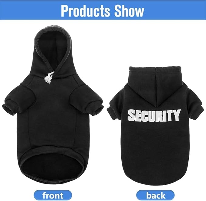 SCENEREAL Security Dog Hoodies Puppy Sweater for Large Medium Small Dogs Boys Girls, Soft Doggi Costume with Leash Hole, Pet Cold Weather Coats, Fleece Pet Clothes Hooded Sweatshirt