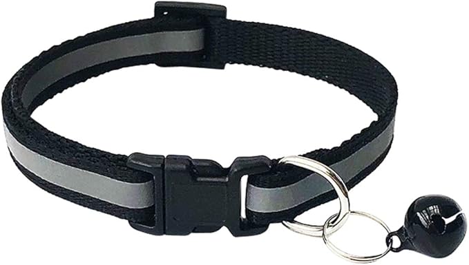 CHBORCHICEN 2-Pack Footprint & Reflective Cat Collar with Bell Basic Dog Cat Collar Buckle Adjustable Polyester Cat Dog Collar or Seatbelts (X-Small, Black)