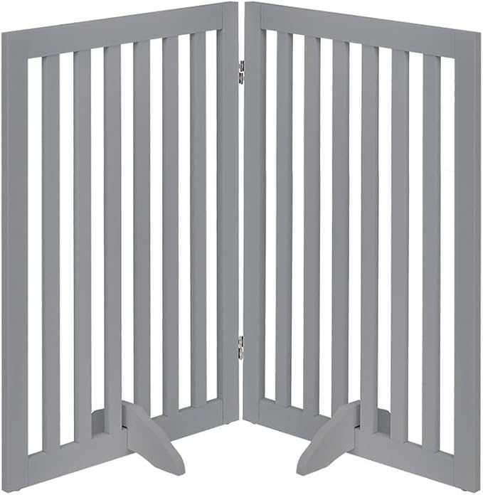 unipaws 36”H Free Standing Pet Gate for Dog and Cat, Wooden Dog Gates for Doorway, Stairs, Room Divider, Step Over Foldable Pet Fence for The House, Expandable Barrier, Indoor Use, Grey