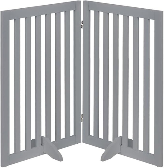 unipaws 36”H Free Standing Pet Gate for Dog and Cat, Wooden Dog Gates for Doorway, Stairs, Room Divider, Step Over Foldable Pet Fence for The House, Expandable Barrier, Indoor Use, Grey
