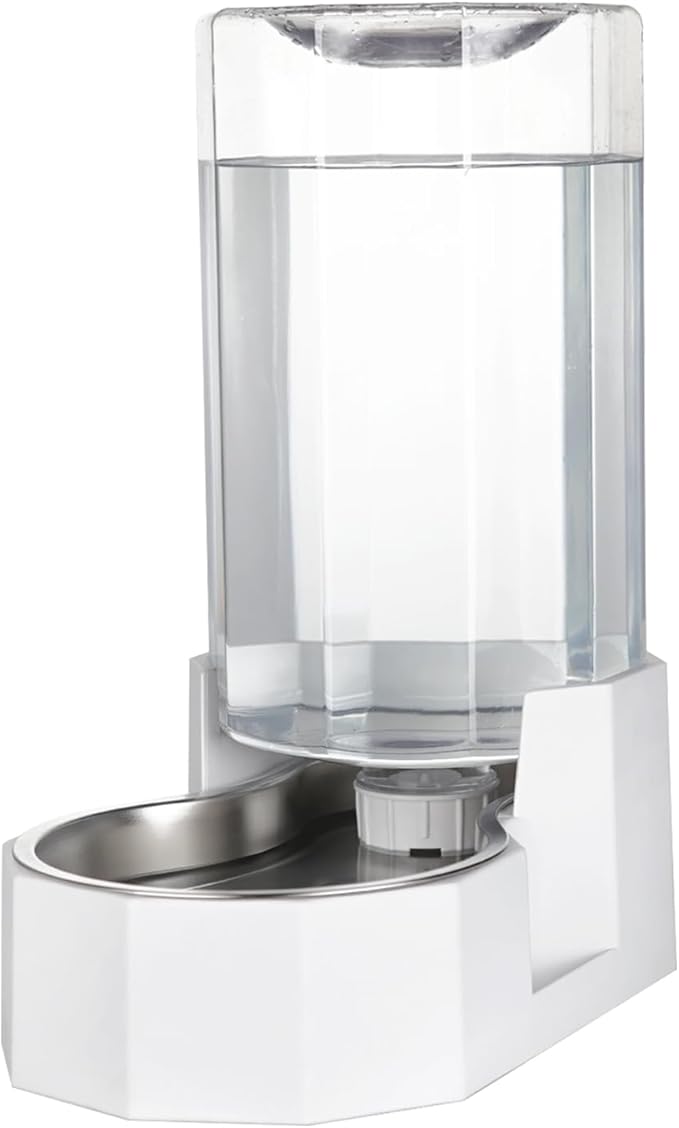 Sfozstra Automatic Pet Water Dispenser: 8L White Gravity Stainless Steel Water Bowl- Without Filter- Angular Water Feeder for for 30-60 LB Senior Pet Dogs with Neck Pain Relief in Living Room Bedroom