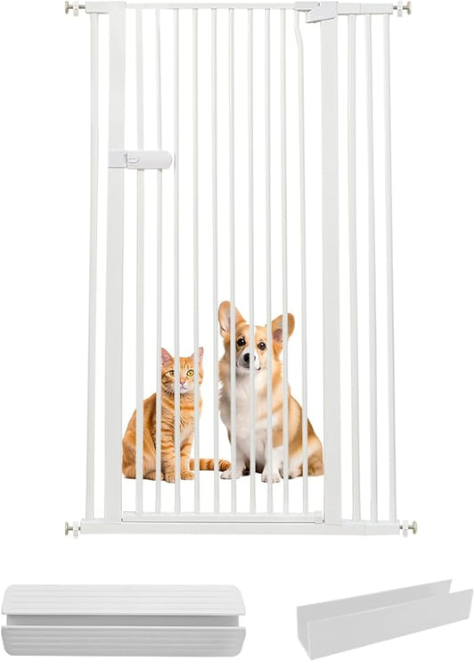 Lumizone Extra Tall Cat Gate 61.02" High Pressure Mounted Extra Wide 2025 New (17 Sizes) 1.37" Gap No Drilling Auto-Close One-Handed Operation Tall Pet Gate for Dogs(White, 34.25"-38.38"/87-97CM)