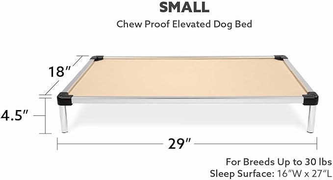 K9 Ballistics Chew Proof Elevated Cooling Outdoor Cot Bed for Small Dogs & Puppies - Virtually Indestructible, Preassembled, Withstands Aggressive Chewers - S, Ripstop Sandstone