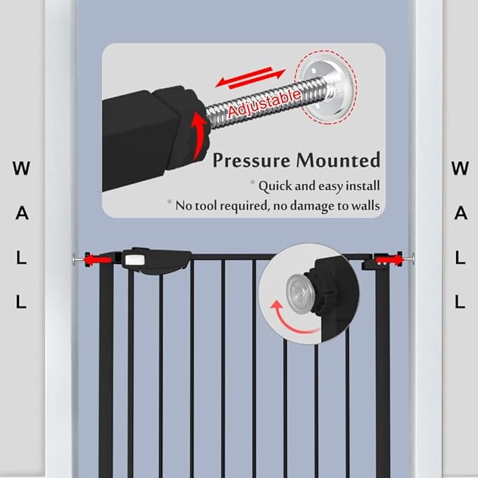 DEARBB Triple Lock Baby Gate for Stairs Doorways and House 31" to 86" Extra Wide Pressure Mounted Easy Walk Through Auto Close Safety Pet Gate Black 31.1-48.42"