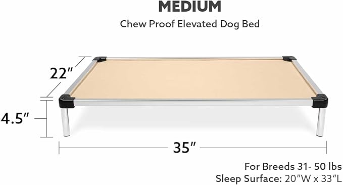 K9 Ballistics Chew Proof Elevated Outdoor Cooling Cot Bed for Medium Dogs - Virtually Indestructible, Preassembled, Withstands Aggressive Chewers - M, Ripstop Sandstone