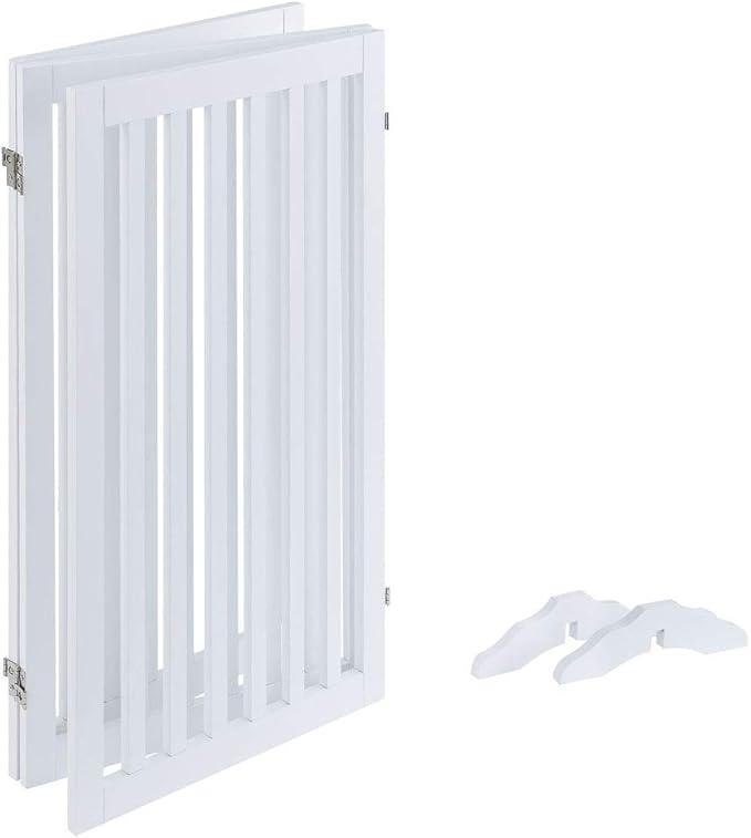 unipaws 36”H Free Standing Pet Gate for Dog Cat, Tall Wooden Gates for Doorway, Stairs, Foldable Pet Fence for The House, Expandable Dog Barrier, Indoor Use, White