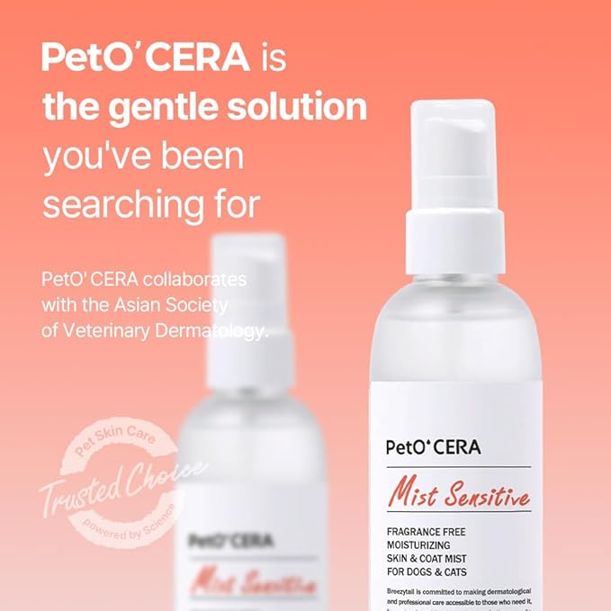 PetO'Cera Mist Spray, Unscented - Anti-Itch & Dandruff Treatment for Dogs & Cats, Hydrating Grooming Supplies Mist with Ceramide, Soothing Relief for Sensitive & Dry Skin 5.07 fl oz/150ml