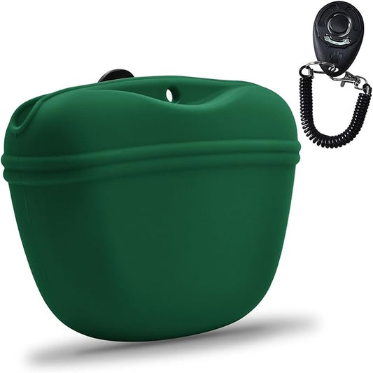 AUDWUD - Silicone Dog Treat Pouch - Clip on Portable Training Container - Convenient Magnetic Buckle Closing and Waist Clip - No BPA
