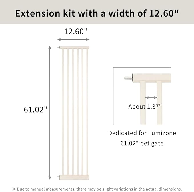 Lumizone Extra Tall Cat Gate Extension Kit 61.02" High Pressure Mounted 12.6" Extra Wide 1.37" Gap No Drilling Tall Pet Gate for Dogs (Cream, 12.60"/32cm)