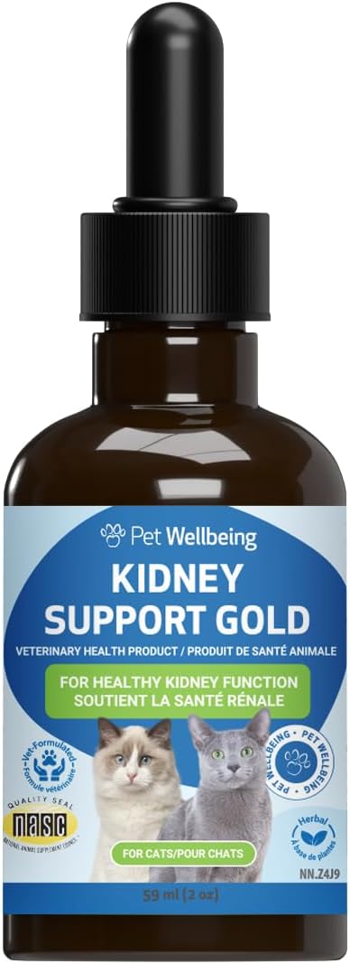 Pet Wellbeing Kidney Support Gold for Cats - Supports Healthy Kidney Function, Fluid Balance, Energy Levels, Rehmannia, Dong Quai - Veterinarian-Formulated Herbal Supplement 2 fl oz (59 ml)