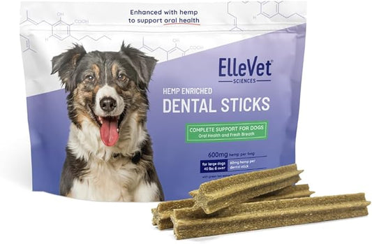 Ellevet Dental Sticks for Dogs – Hemp Enriched Dental Dog Chews – Freshen Dog Breath, Promote Clean Teeth, Support Oral Health - 10 Sticks - Large Dogs (Over 40 lbs)
