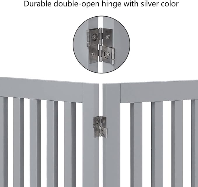 unipaws 36" H Free Standing Pet Gate for Dog Cat, Tall Wooden Dog Gates for Doorway, Stairs, Foldable Pet Fence for The House, Expandable Barrier, Indoor Use, Grey