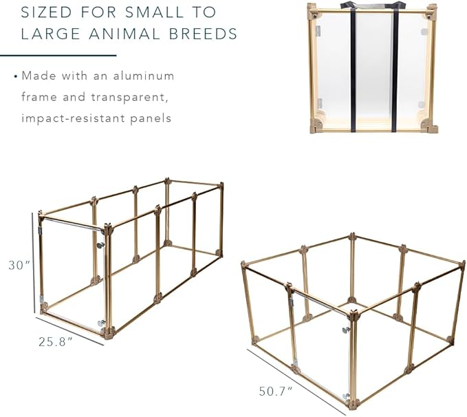 Front Row Foldable Dog Playpen – Durable and Portable Puppy Playpen for Exercise, Rest & Play – Clear Fence Panels with Aluminum Rods and Crate for Dogs and Other Small Pets (Gold, 8-Panel)