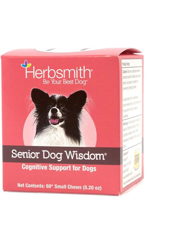Herbsmith Senior Dog Wisdom – Dog Dementia Supplement – DHA for Senior Dog Brain Health - Senior Supplement for Dogs- 60ct Small Chews