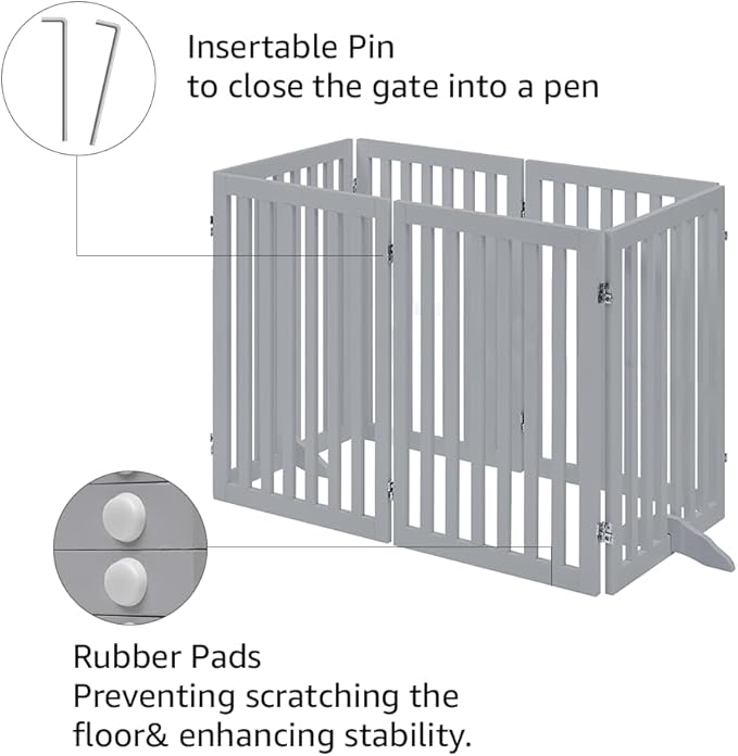 unipaws 120" Extra Wide Pet Gate, Free Standing Dog Gate for Doorways, Stairs, Foldable Gate & Room Divider, Wooden Puppy Playpen, Expandable Barrier for The House, Indoor Use (36" H, Grey)