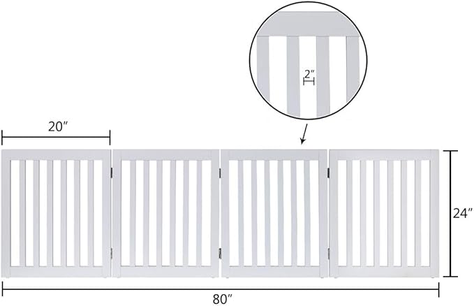 unipaws 24”H Free Standing Pet Gate for Dog Cat, Wooden Gates for Doorway, Stairs, Step Over Foldable Pet Fence for The House, Expandable Dog Barrier, Indoor Use, White