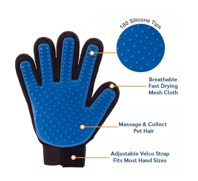 Dog Grooming Gloves for Cats and Dogs, Soft Rubber Pet Grooming Gloves with Comfortable Handle for Cleaning Dirty Paws, Dirty Dog Brushing Gloves for Cats and Dogs, 1 Pair Blue