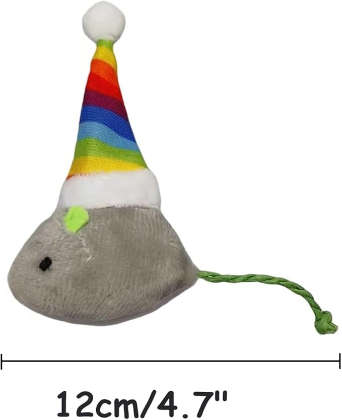 6-Pack Christmas Catnip Cat Mice Toys with Rainbow Santa Hats - Interactive Cat Toys for Indoor Cats & Kittens, Christmas & Thanksgiving Gift