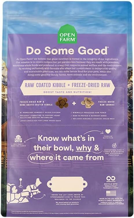 Open Farm, RawMix Dry Dog Food with Ancient Grains for Large Breeds, Protein-Packed Kibble Coated in Bone Broth with Freeze Dried Raw Chunks, Salmon Chicken & Turkey, Large Breed Recipe, 20lb Bag