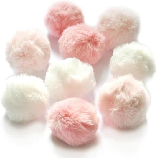 Cat Toys Furry Ball with Bell for Cats Kitty Rabbit Tails (Pink (with Bell))