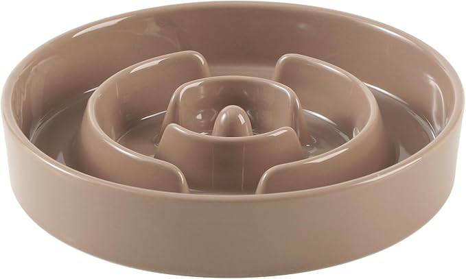 7.3inch Ceramic Slow Feeder Dog Bowl for Medium and Large Breed, Puzzle Dog Food Dish, Anti-Gulping, Pet Slow Feeder, Stop Bloat, Preventing Choking (Single Bowl-Brown Coffee)