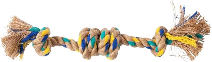 Only Natural Pet Hemp and Recycled Cotton Tug & Fetch Dog Toy - Interactive Chew Rope With Knots - Eco-Friendly, Engaging, Durable Braid | 3 Knot, 15" x 3"