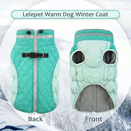 Lelepet Dog Coat Warm Dog Winter Coat Waterproof Dogs Jacket with Harness Built in Reflective Pet Fleece Vest Zip-Up Cold Weather Coats for Small Dogs Turtleneck Windproof Coats Yorkie Mint Green S