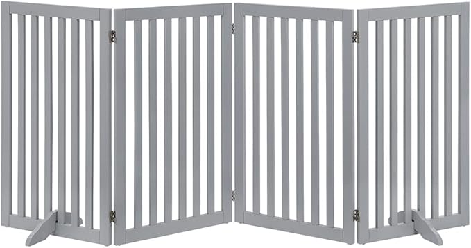 unipaws 36”H Free Standing Pet Gate for Dog Cat, Tall Wooden Dog Gates for Doorway, Stairs, Foldable Pet Fence for The House, Expandable Barrier, Indoor Use, Grey
