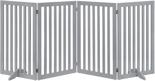 unipaws 36”H Free Standing Pet Gate for Dog Cat, Tall Wooden Dog Gates for Doorway, Stairs, Foldable Pet Fence for The House, Expandable Barrier, Indoor Use, Grey