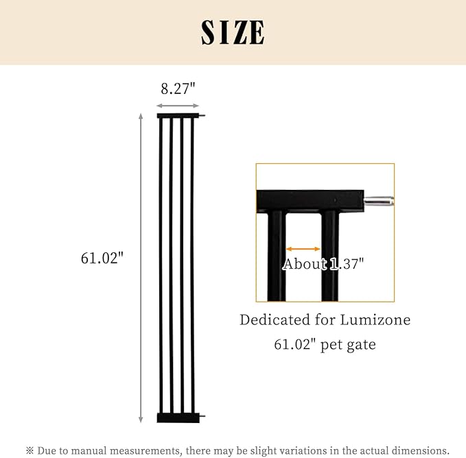 Lumizone Extra Tall Cat Gate Extension Kit 61.02" High Pressure Mounted 8.27" Extra Wide 1.37" Gap No Drilling Tall Pet Gate for Dogs (Black, 8.27"/21cm)