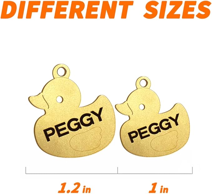 Dogs ID Tags Personalized Double Sided Deep Engraved Cat & Dog Collar Charm Duck Shape Brass Large