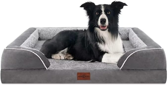 Comfort Expression Orthopedic Dog Bed for Large Dogs 36x27 Inch, Waterproof Supportive Egg Crate Foam Large Pet Bed with Removable Bolsters, Dog Couch with Washable Cover & Non-Slip Bottom, Grey