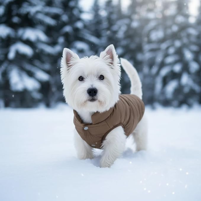 ASENKU Dog Winter Coat - Waterproof Windproof Dog Jacket, Warm Snowproof Doggie Puffer Vest for Cold Weather, Lightweight Snow Coats for Small Medium Large Dogs(M, Coffee)