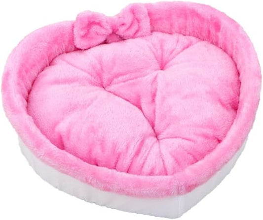 Cute Cat Bed Heart-Shaped Nest - Cotton Fleece Warm Soft Cat & Dog Bed for Winter (L, Pink)