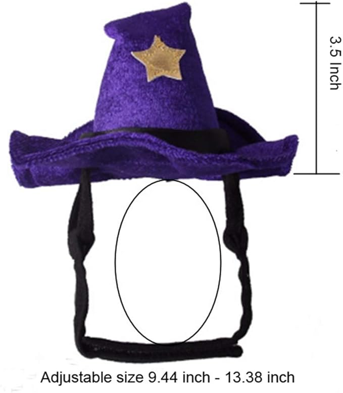 ANIAC Pet Halloween Costume Adjustable Magic Witch Hat with Bell Star Decor for Cats and Small Dogs Purple
