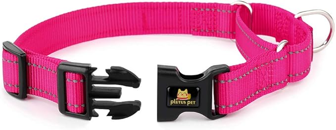PLUTUS PET Reflective Martingale Collar with Quick Snap Buckle,No Pull Dog Choker Collar for Small Medium Large Dogs,L,Hot Pink